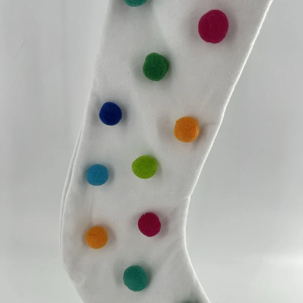 Wondershop Felt Christmas Stocking Whimsy White Multi Bright Color Pom Poms 20